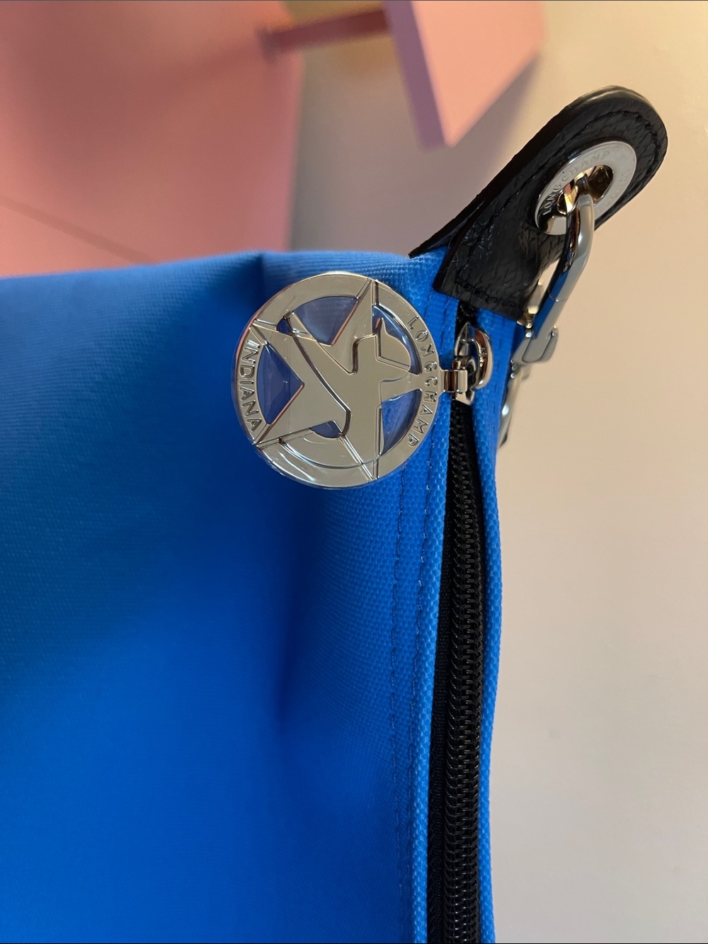 Longchamp x Robert Indiana Le Pliage handbag in a blue, red, and green colorway - Picture 2 of 9